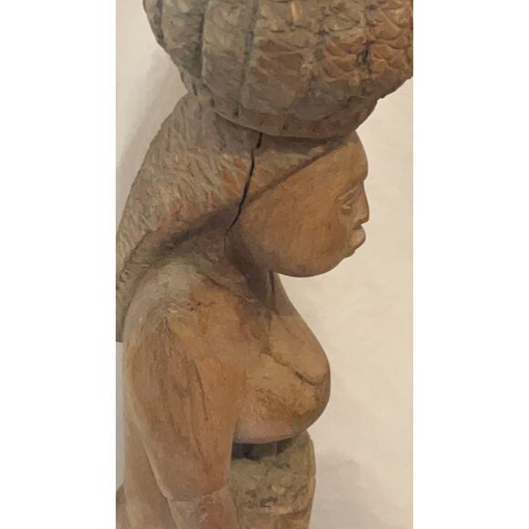Vintage Hand Carved African women wooden Candle holder - Picture 10 of 15